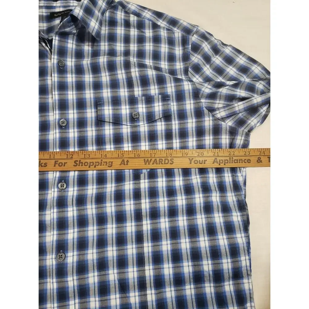 Banana Republic Men’s Large, Button - Up Check Shirt BLUE PLAID Stretch R338